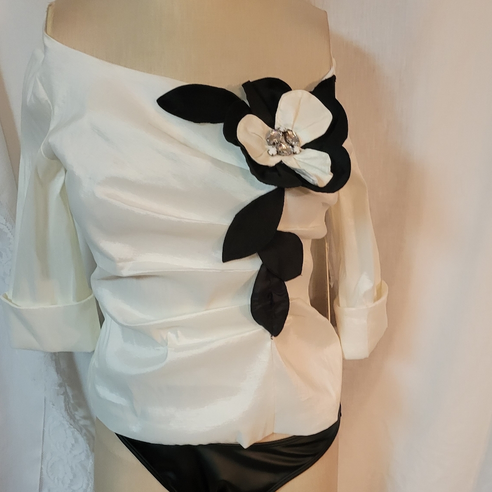 NEW White  & Black Off-Shoulder Top